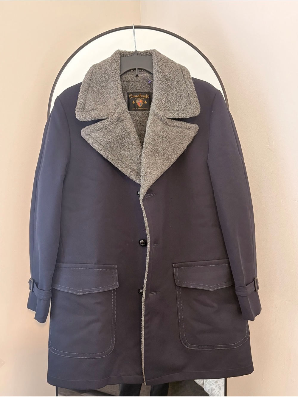Men’s Navy Peacoat with Gray Sherpa Collar